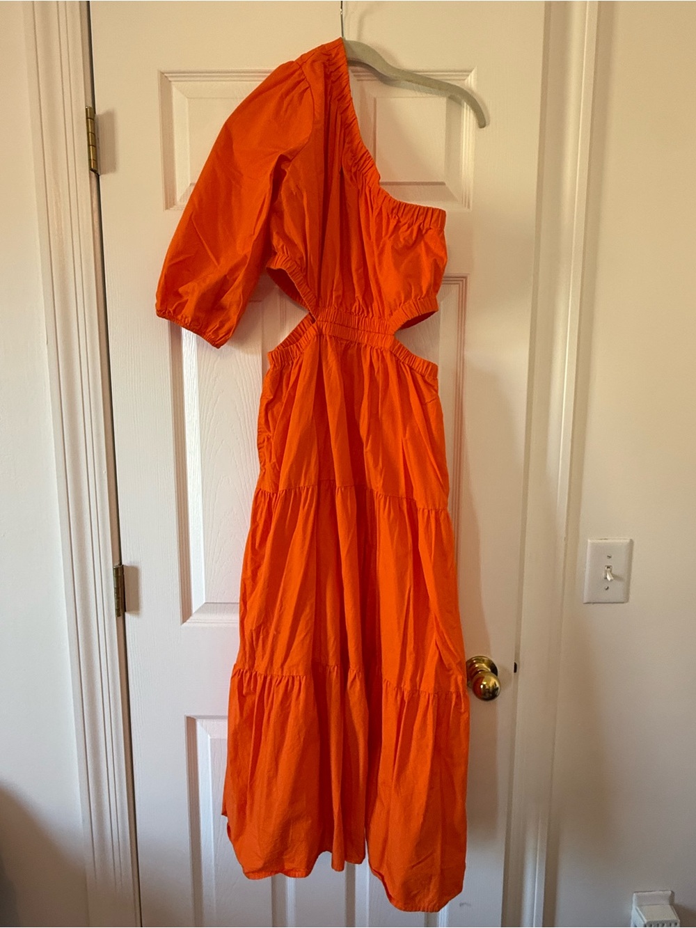 Bold One-Shoulder Orange Cutout Maxi Dress
